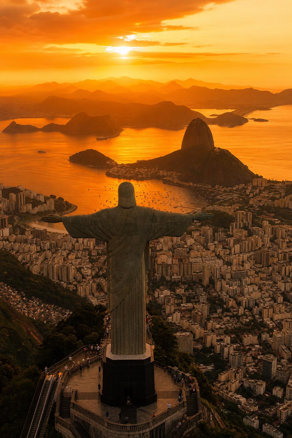 Cristo Redentor ao pôr do sol no Rio de Janeiro